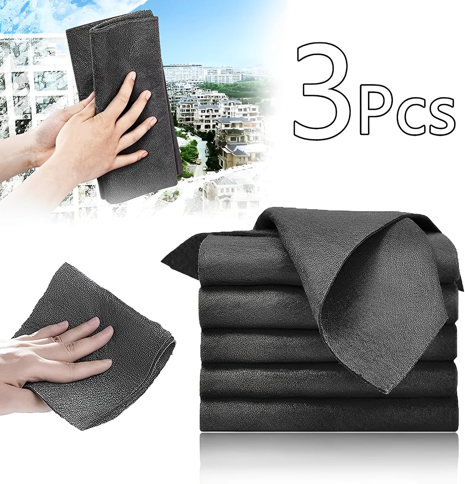 3Pcs Car Thickened Magic Cleaning Cloth Car Detailing Waterless Window Glass Car Wash Towel Cloth Motorcycle Car Cleaning Tools