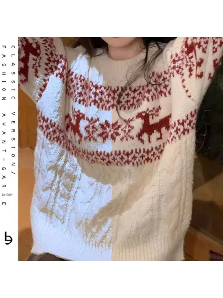 

Теплый вязаный топ GP Retro Soft Red And White Cisas для женщин, свободный крой, дизайн Cisas, вязаная одежда для женщин, стиль Lazy L...