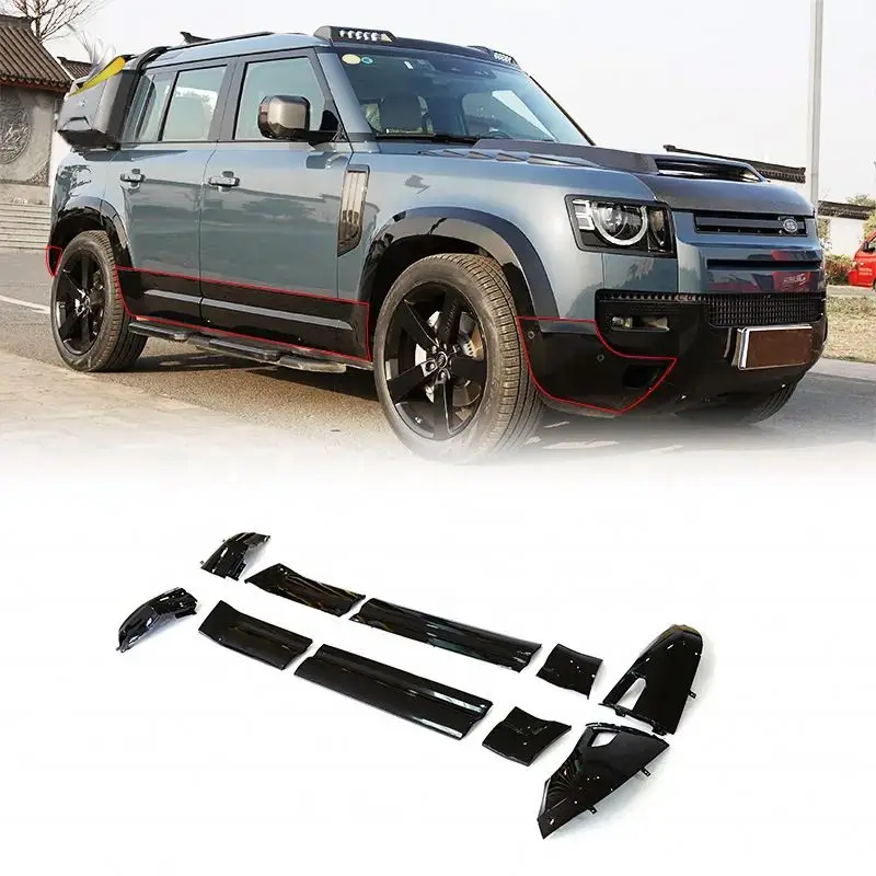 

Upgrade gloss black edition trim panel front and rear bumper wrap angle door body kit for 2020-2023 Land Rover Defender 110