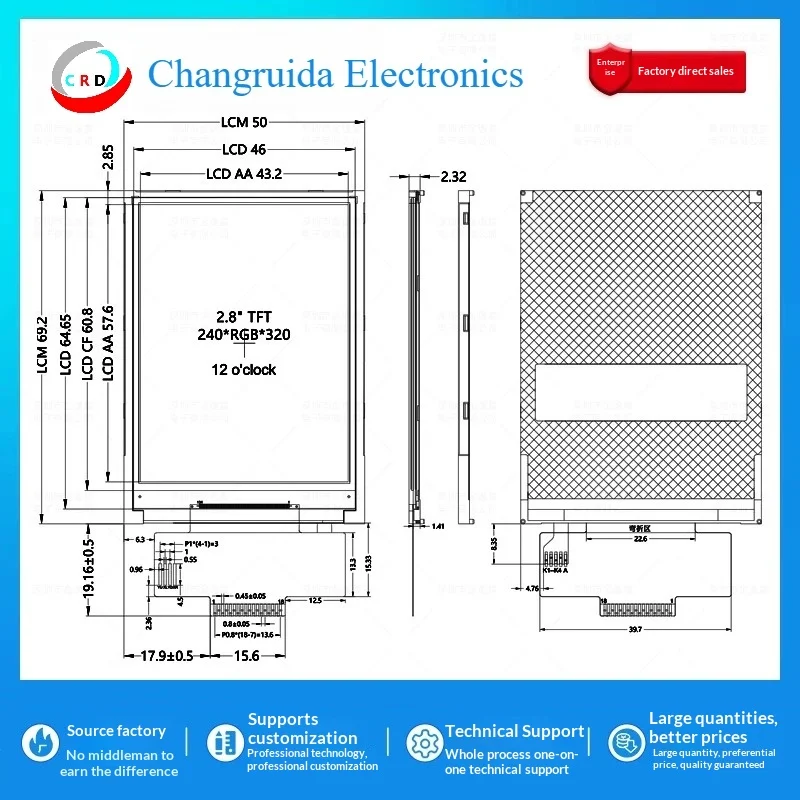 2.8-inch TFT LCD screen ST7789 small 240x320 display LCD colorSPI naked