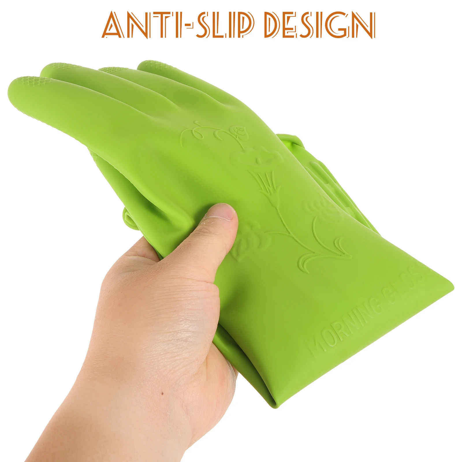 

2pc Dishwashing Gloves Reusable Green Practical Cleaning Kitchen Restaurant Anti slip Design Granular Palm Protective