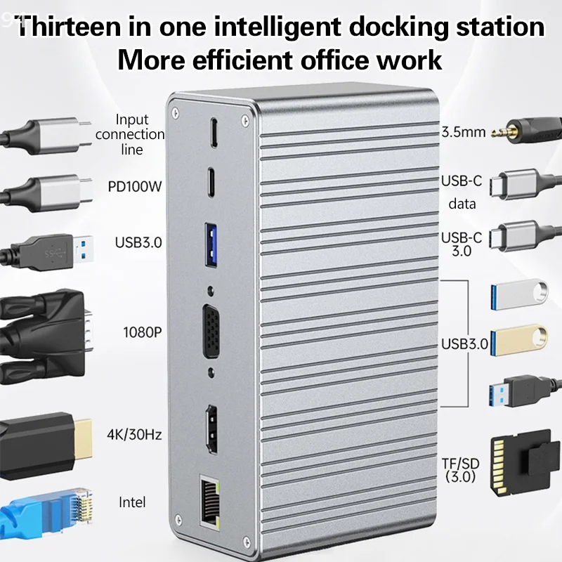

13 In 1 Docking Station Multiport Hub Adapter USB Type C To 1000M RJ45 SD/TF VGA PD100W For MacBook Laptop IPad Huawei PC