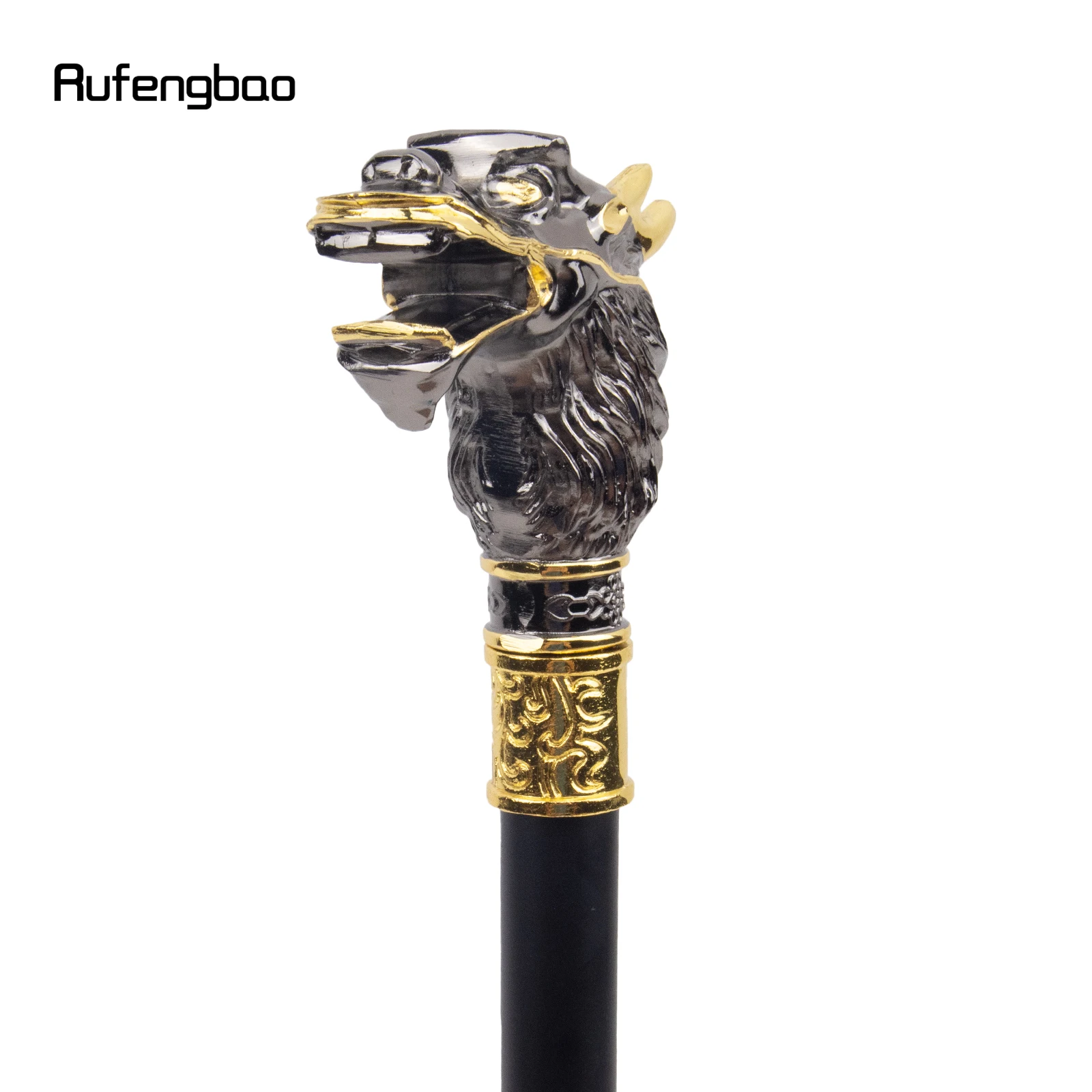 Golden Black Luxury Dragon Head Walking Stick with Hidden Plate Self Defense Fashion Cane Plate Cosplay Crosier Stick 93cm