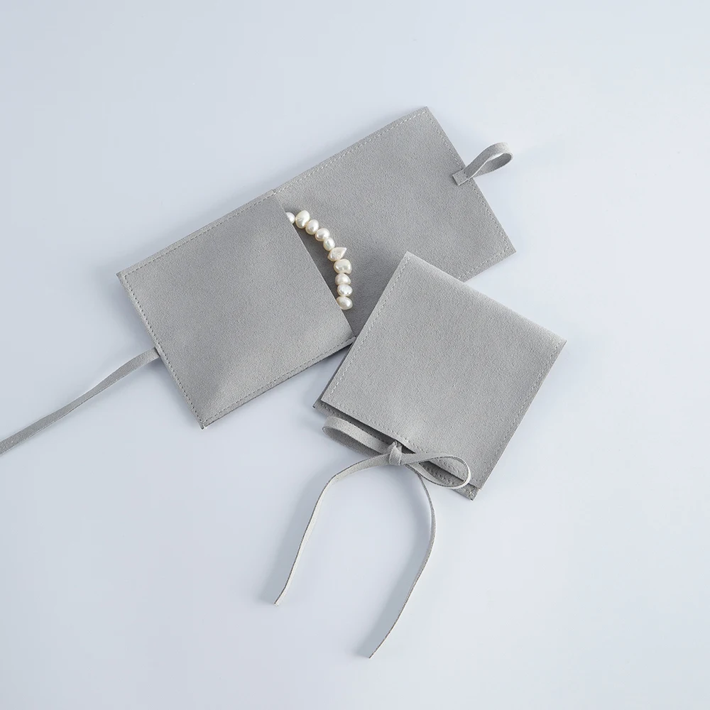 

5PCS Grey Microfiber Jewelry Organizer Pouch Small Gift Bags Packaging Rings Earrings Cosmetic Tarot Card Wedding Favors Bulk