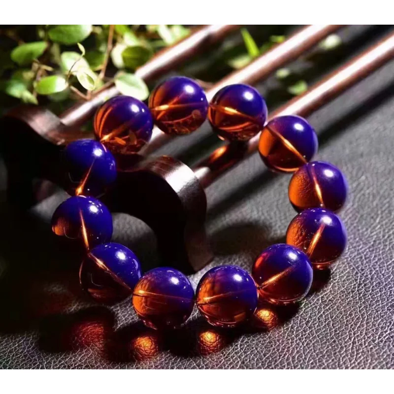 Pulsera de ámbar azul violeta dominicana, pulsera de ámbar de cera con cuentas de Buda de un solo círculo para hombres y mujeres