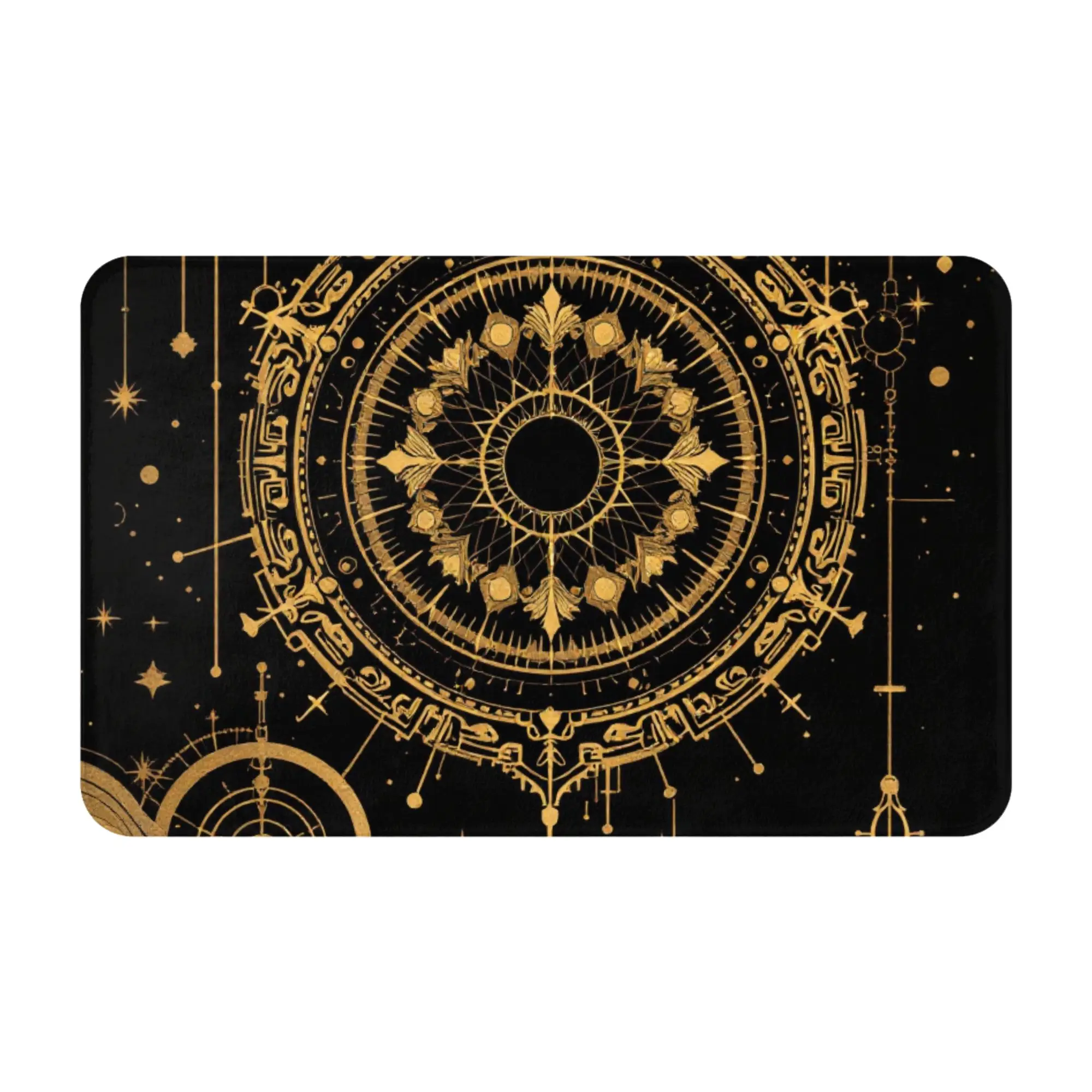 Golden Steampunk Japanese Ornate Mandala Art Doormat Bathroom Kitchen Mat  Washable Home Decor