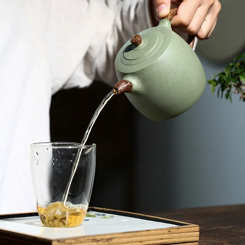 Handmade Yixing Purple Clay Pot Famous Shao Yunqin Ore Green Beans Sand Twisted Well Curb Teapot Big Product 400C