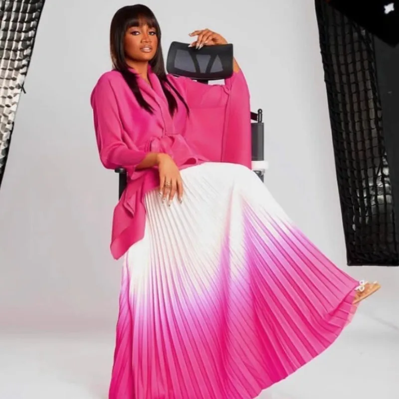 Miyake plissado conjunto de saia feminina 2026 europeu médio oriente novo plus size cardigan feminino superior plissado elástico saia longa 2 peças