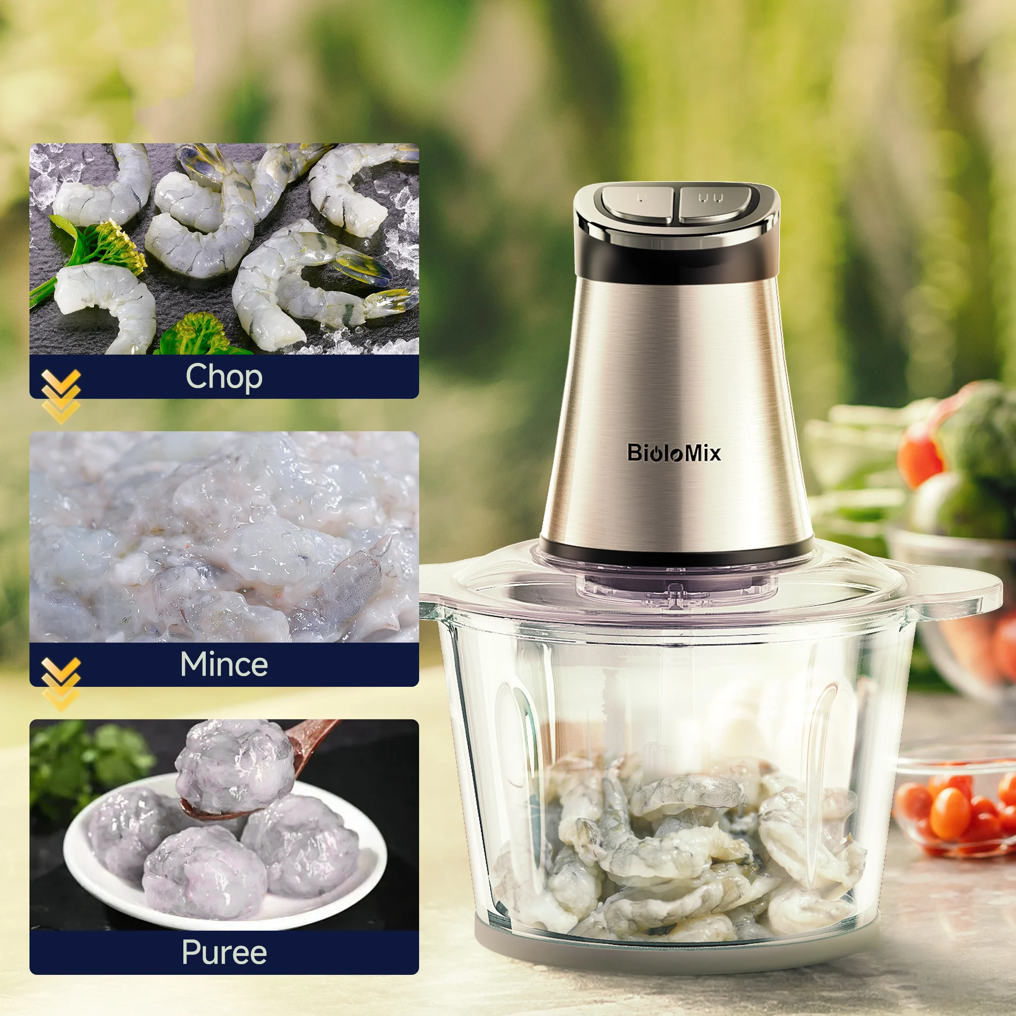 300W Mini Electric Food Chopper Food Processors with 2 Bowls, 4 Bi-Level Blades, Meat Grinder for Baby Food