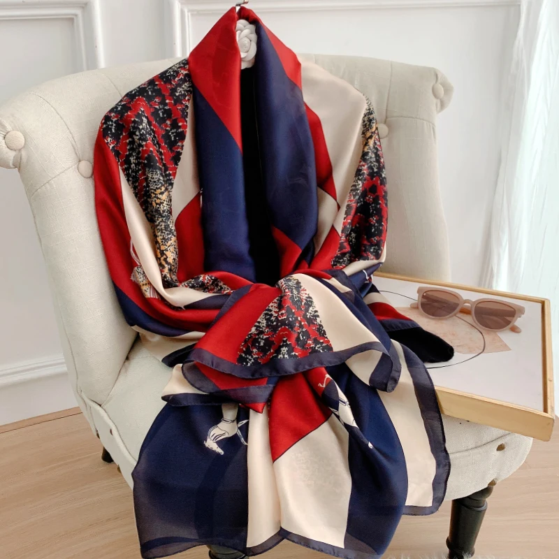 2023 Women 180*90cm Silk Scarf Female Elegant Echarpe Mujer pareo beach Sunscreen Soft Shawl wrap foulard bandanna muffler lady