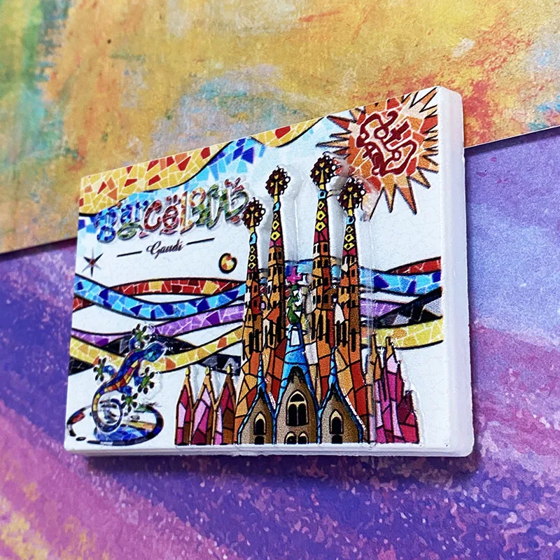 Sagrada Familia Cathedral in Barcelona Tourist souvenirs Mosaic 3D stereo fridge magnets Home decor items Collection crafts