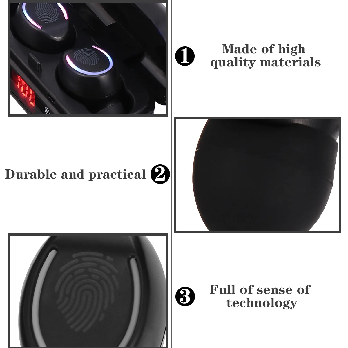 

1Set Waterproof Earbuds Mini in-Ear Wireless Earphones Touch Control Portable Outdoor Sports Headset Digital Display