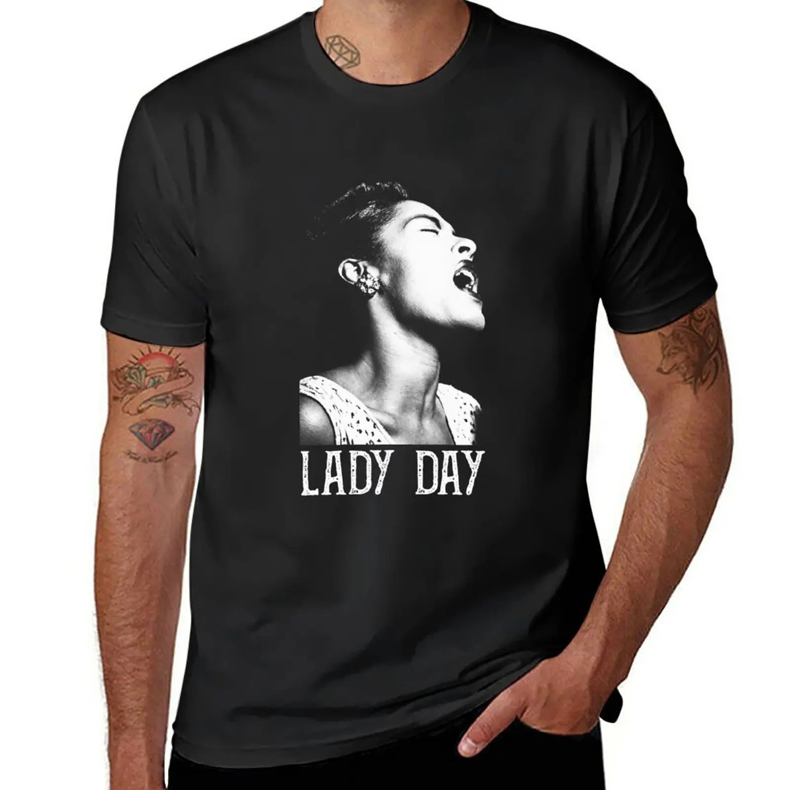 New Billie - Lady Day White Stencil T-Shirt Short sleeve blank t shirts men clothes