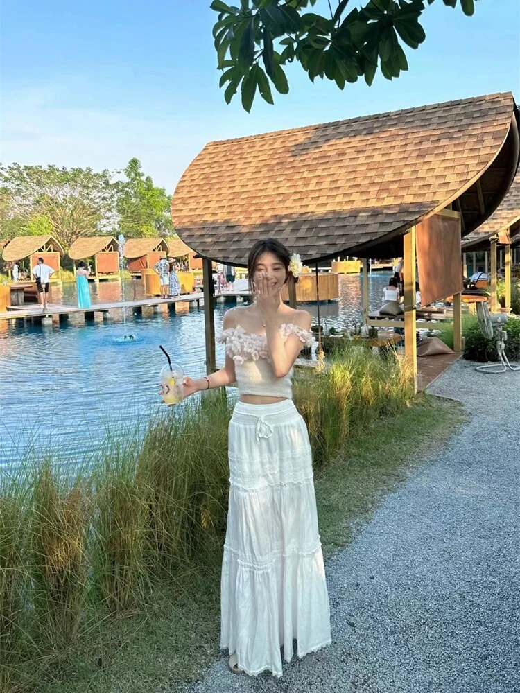 

Ретро-юбка А-силуэта с кружевной отделкой и поясом, универсальная, стройнящая, длинная, повседневная, с завышенной талией