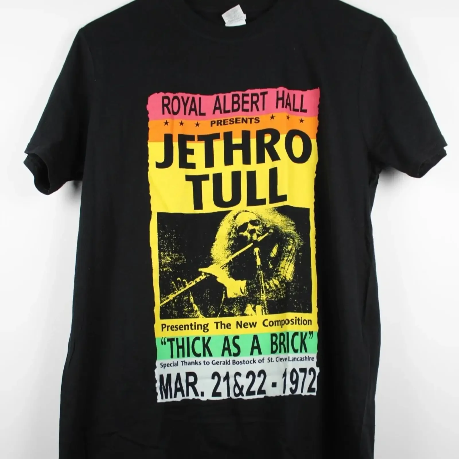 Camiseta negra Jethro Tull Royal Albert Hall para hombre, talla mediana, vintage, con efecto lavado, ligeramente versátil, para uso diario.