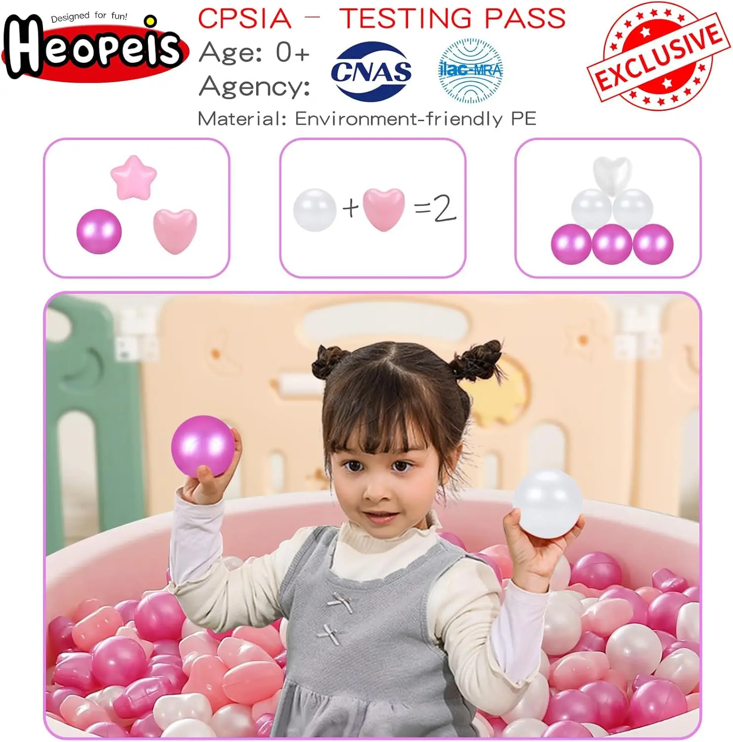 Bällebadbälle, 50 Stück, rosa, weiß, lila, Kunststoffbälle für Kleinkinder, BPA-freie, bruchsichere Bälle in wiederverwendbarem Spielspielzeug für Kinder