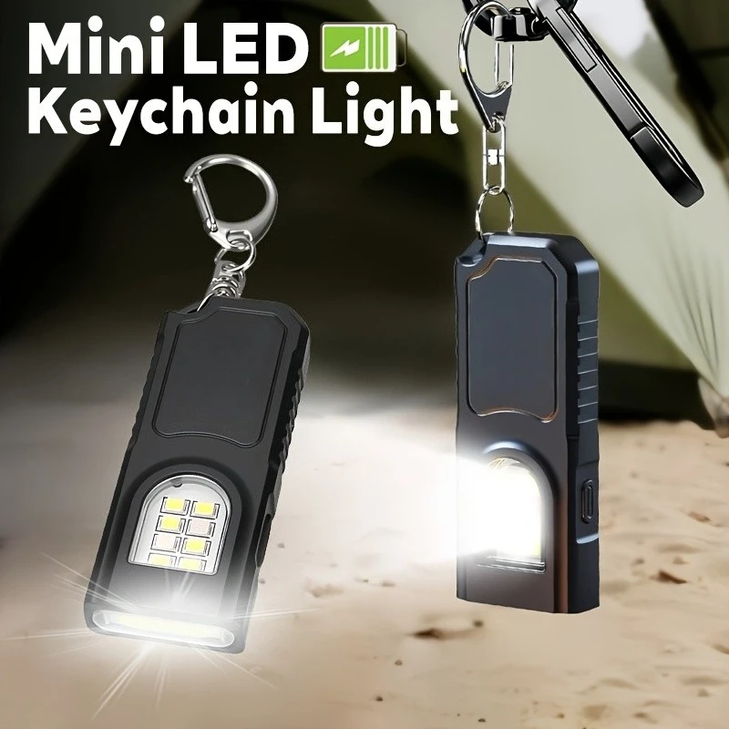 2pcs Mini LED Keychain Flashlights Multifunctional USB Rechargeable Handheld Flash Light Clip Design Outdoor Lamp  Key Chains