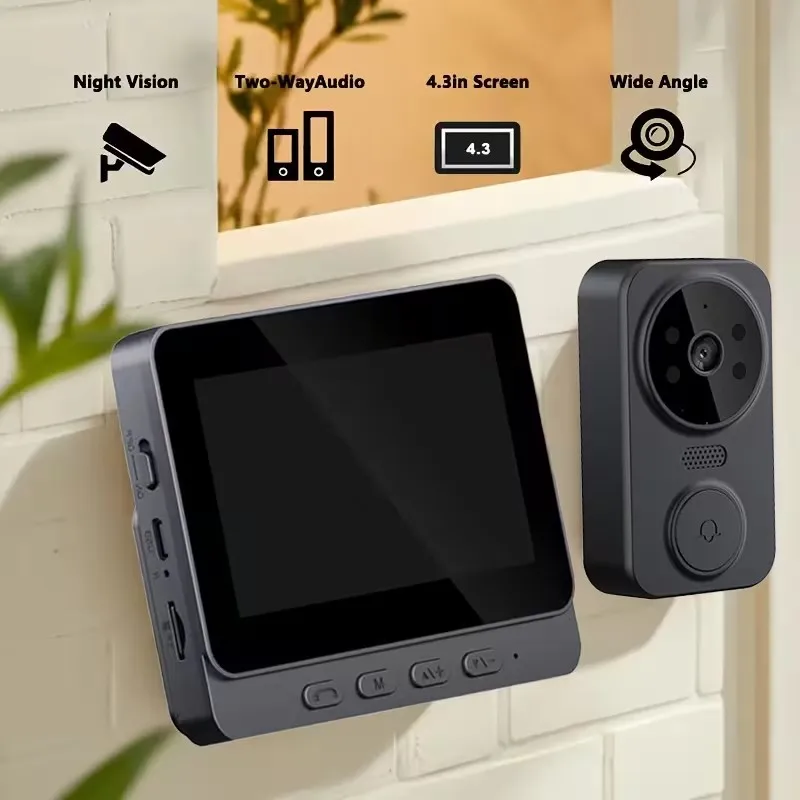 Doorbell Camera Wireless Visual Two-Way Intercom with Screen 4.3'' IPS Screen 2.4G Smart Home High-definition Video Monitoring