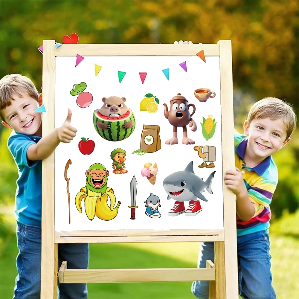 8/16 vellen Italiaanse Brainrot Maken een Gezicht Puzzel Stickers Tung Tung Sahur Dieren DIY Monteren Jigsaw Cartoon Decals Kid party Speelgoed