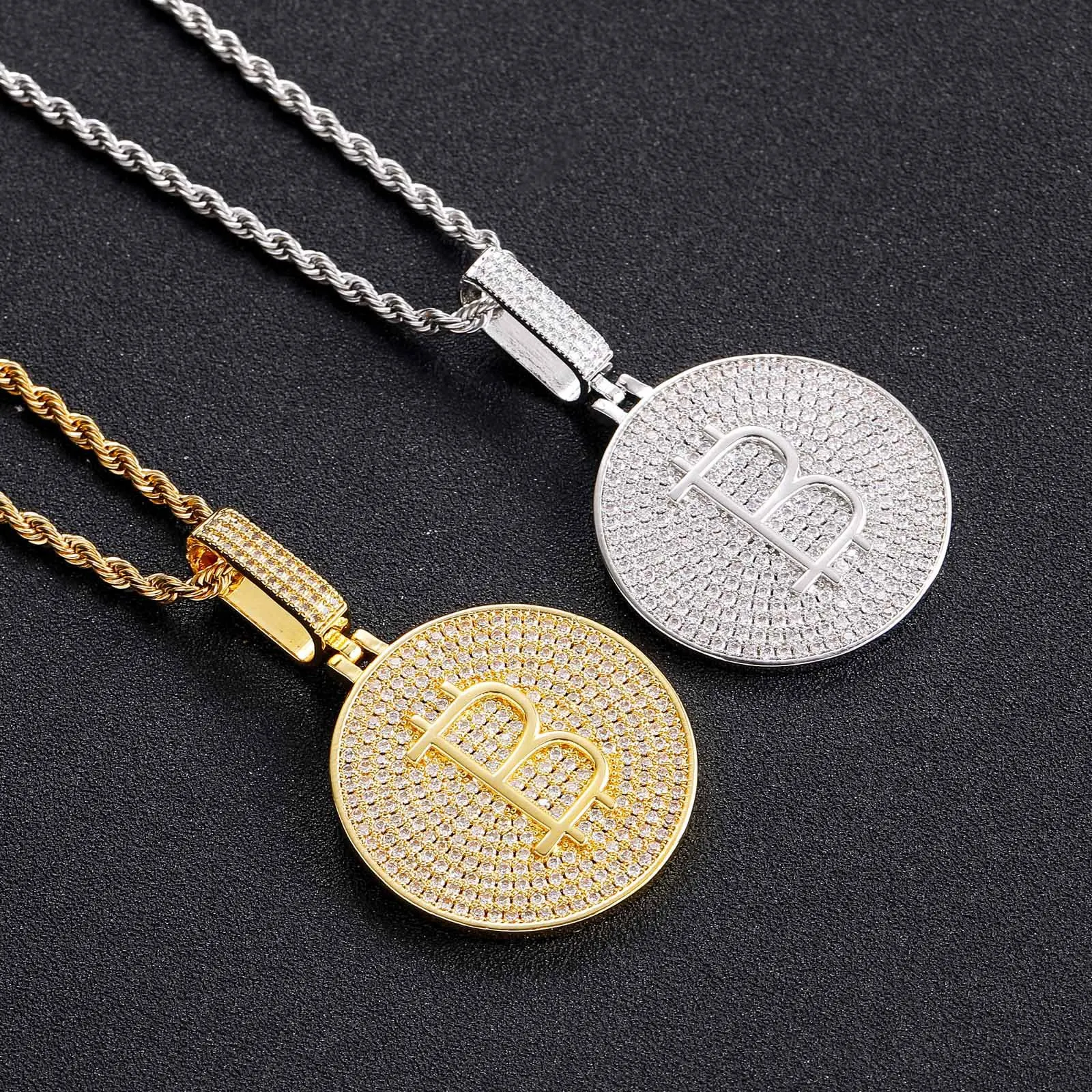 

Hip-hop pendant Bitcoin pendant copper micro-inlaid zircon solid smooth men's personalized hip-hop jewelry