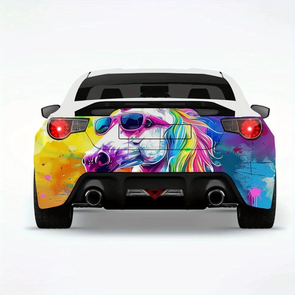 

Прохладный Единорог с солнцезащитными очками, автомобильная наклейка-виниловая наклейка на заднюю часть автомобиля, водонепроницаемые самоклеящиеся виниловые наклейки для хвоста автомобиля и бу