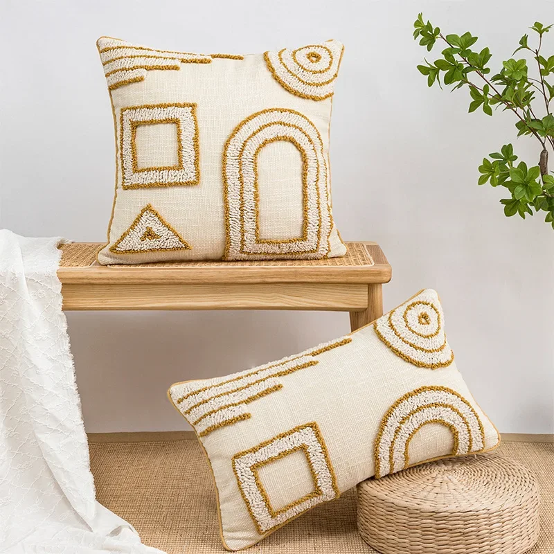 Modern and Minimalist Bohemian Loop Velvet Cotton Canvas Pillowcase Cover, Yama Pillowcase Cushion Cover