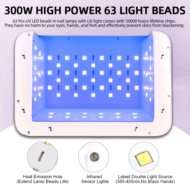 UV LEDネイルランプ,マニキュアドライヤー,速乾性,ハンドピロー付きプロフェッショナル,300W