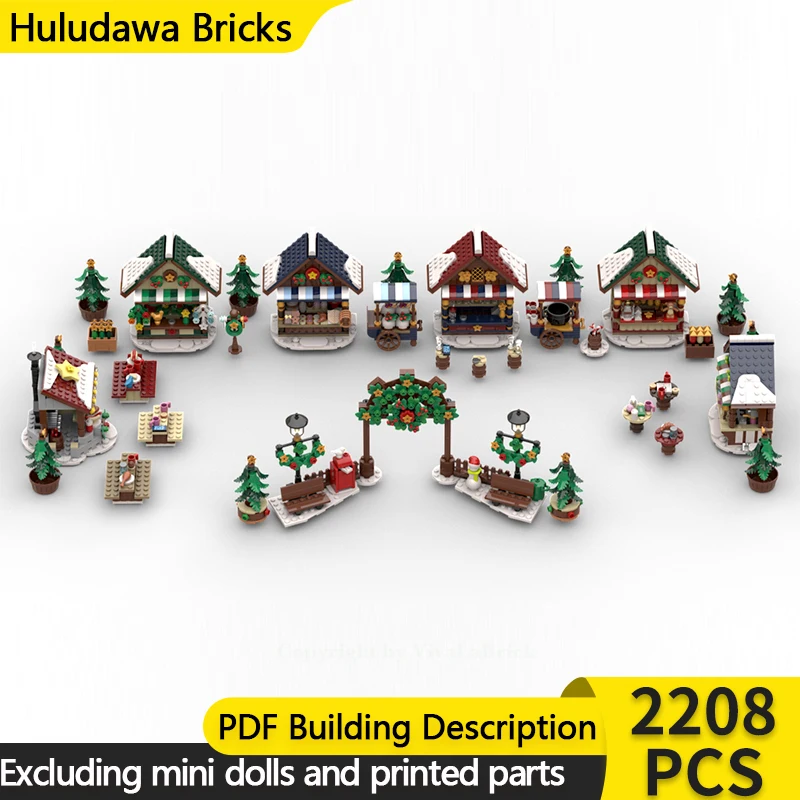 

City Street View Model MOC Building Bricks Winter Christmas Market Modular Technology Children Holiday Gifts Assemble Toys Suit
