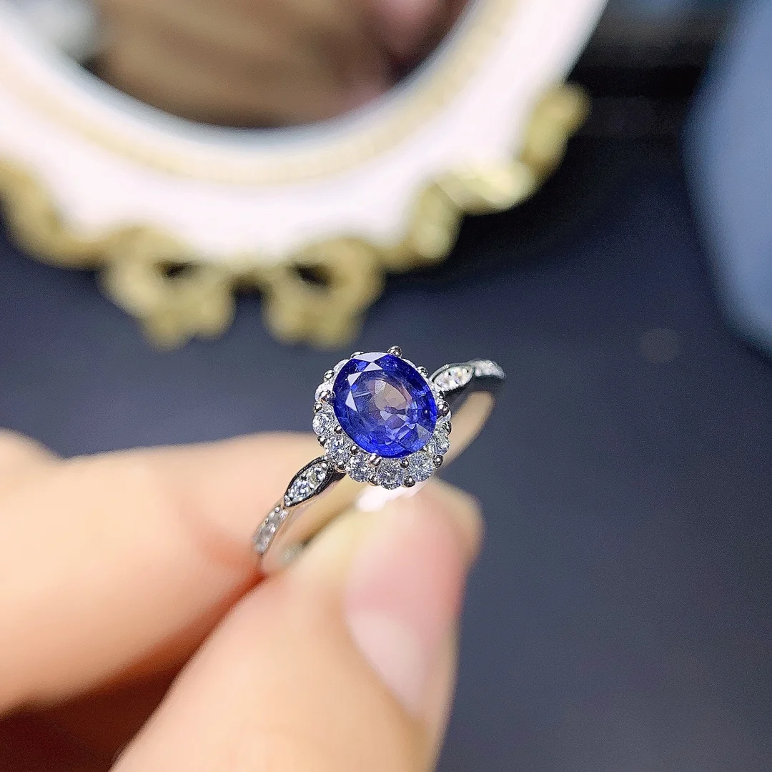 

Sterling Silver 925 Ladies Pure Natural Sapphire Ring High definition Color Ultra bright Engagement gift Free shipping Boutique