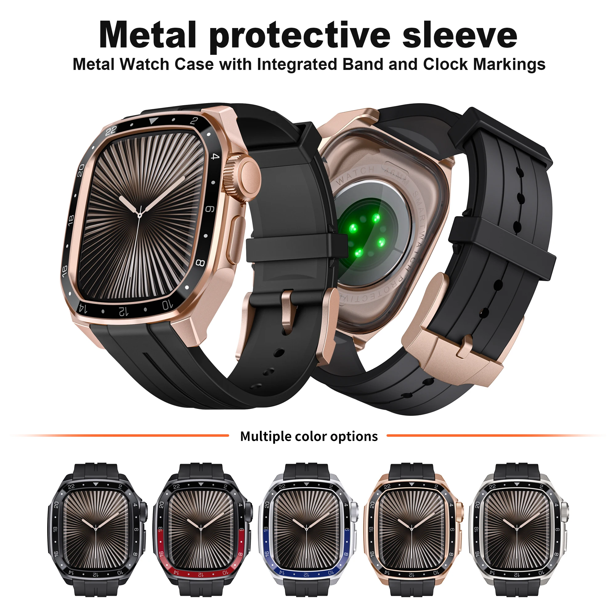 حافظة معدنية + حزام سيليكون لسوار ساعة أبل 46 ملم غطاء حماية متين فاخر مع سوار iWatch S10-46 ملم