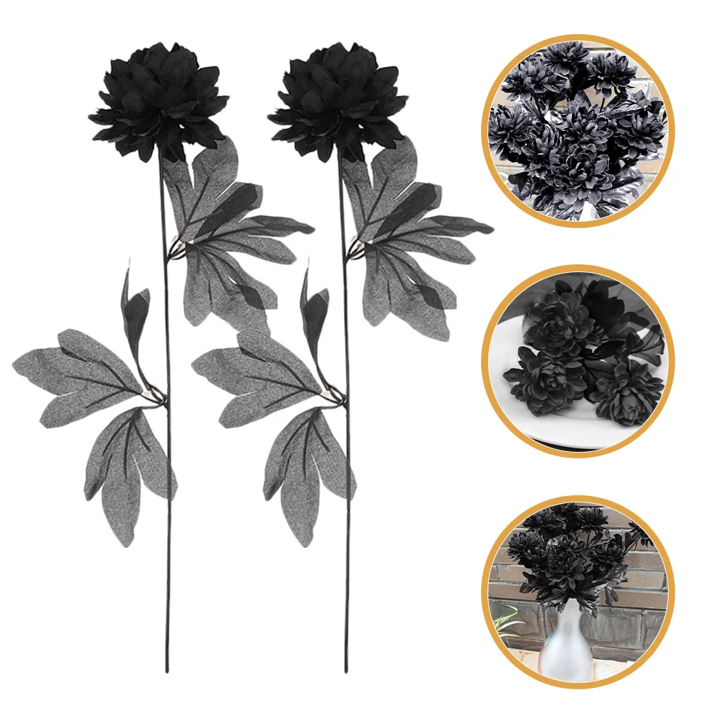 

12Pcs Black Artificial Dahlias High Quality Halloween Floral Arrangements Day of The Dead Faux Flowers Artificial Flowers Bulk