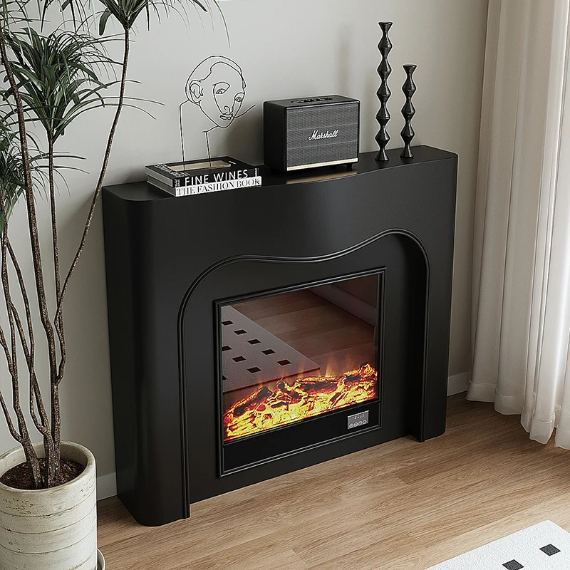 French light luxury fireplace decorative cabinet, simulated fire embedded black, white porch cabinet, flame background wall stor