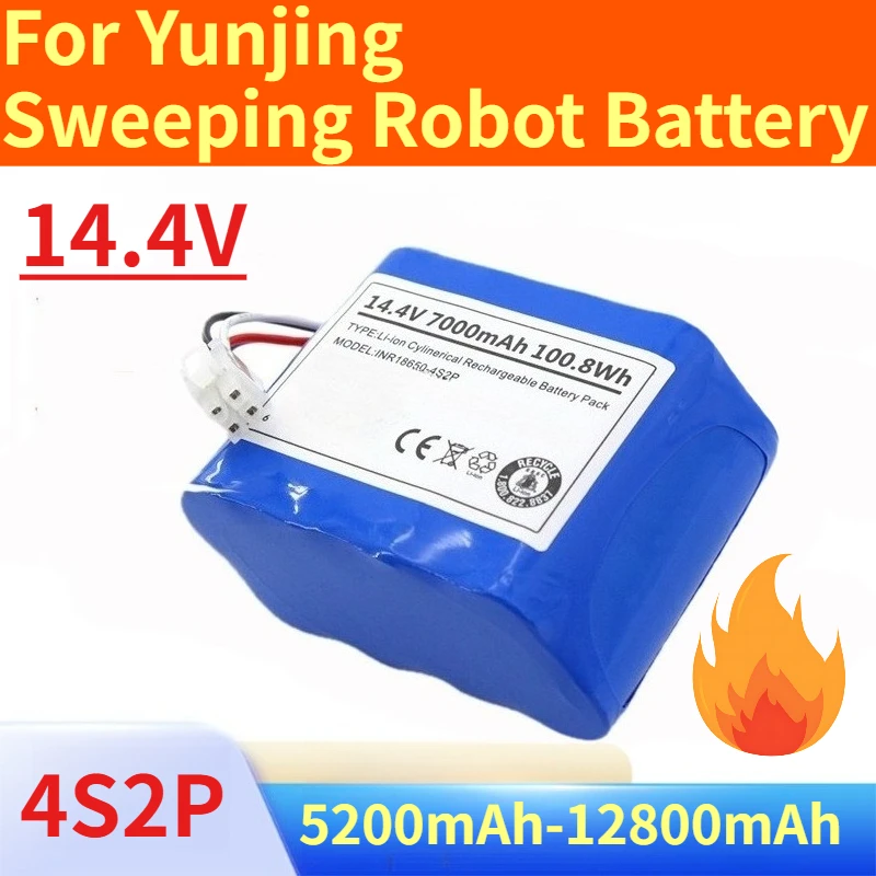 

18650 14.4V 4S2P 5200mAh-12800mAh Rechargeable Battery for Yunjing Sweeping Robot Accessories J1 J2 Xiaobaijing II