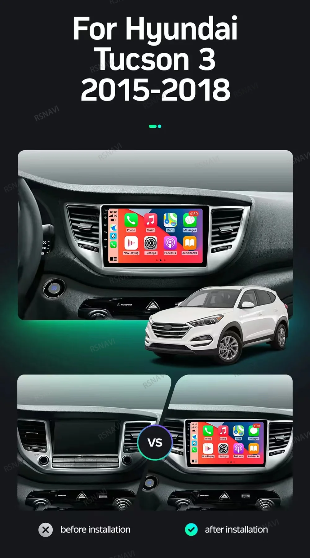 Android 14 Carplay Car Radio For Hyundai Tucson IX35 3 2015 - 2018 Navigation GPS Multimedia Player WiFi Auto stereo 360 Camera