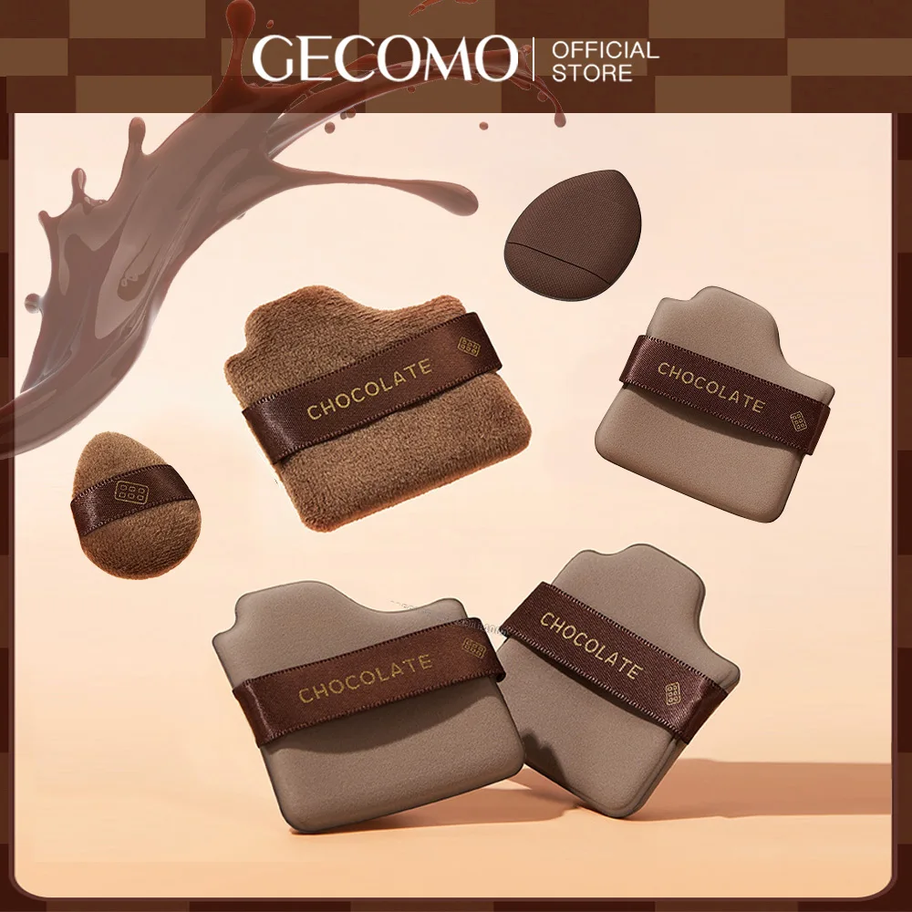 GECOMO 6 PCS 초콜릿 파우더 퍼프 세트, 습식 및 건식 스펀지, 부드러운 가죽 플로킹 메이크업 쿠션