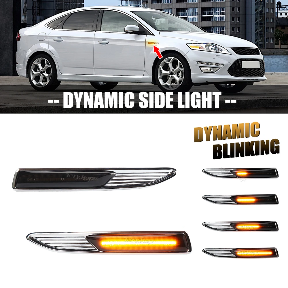 Amber LED Dynamic Turn Signal Side Marker Light For Ford Mondeo 4 Mk4 BA7 03.2007-01.2015 Sequential Blinker Lamps