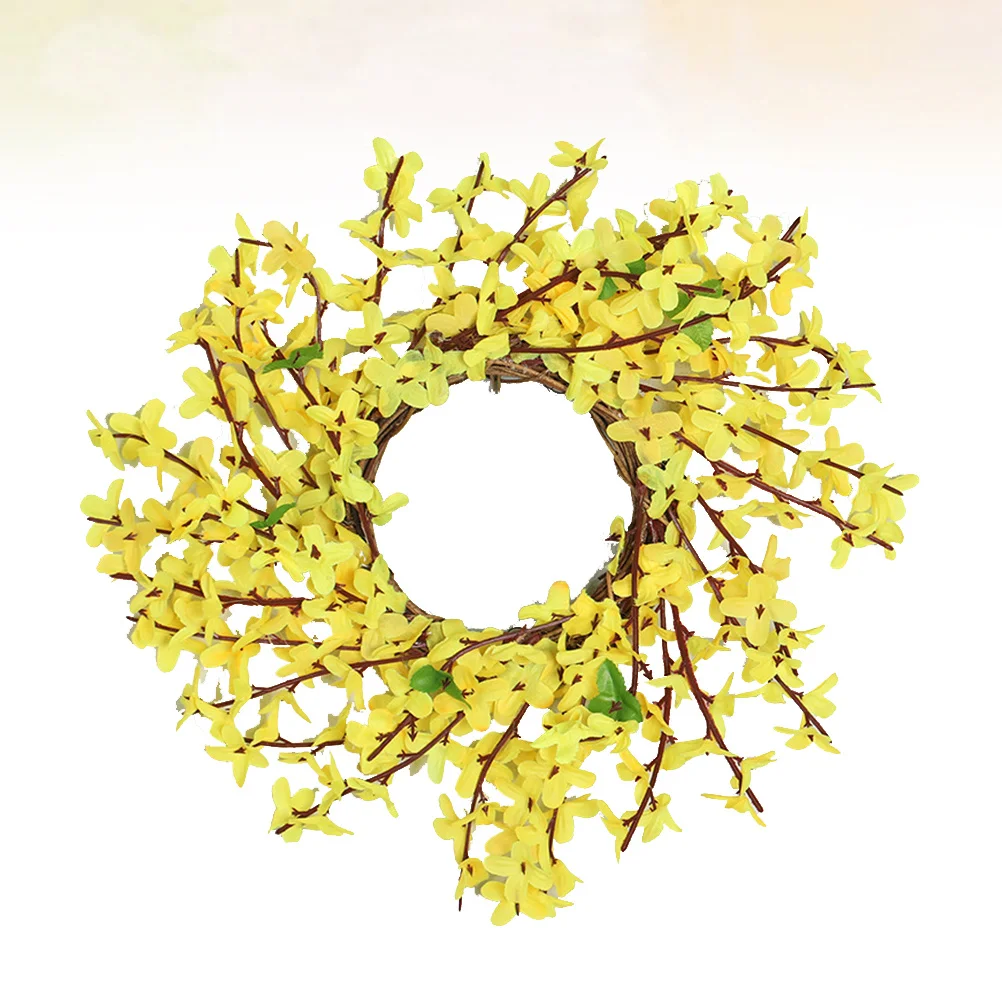 

Artificial Nudiflorum Spring Wreath Decorative Hanging Garland for Door Wall Home Decor Realistic Fading Resistant