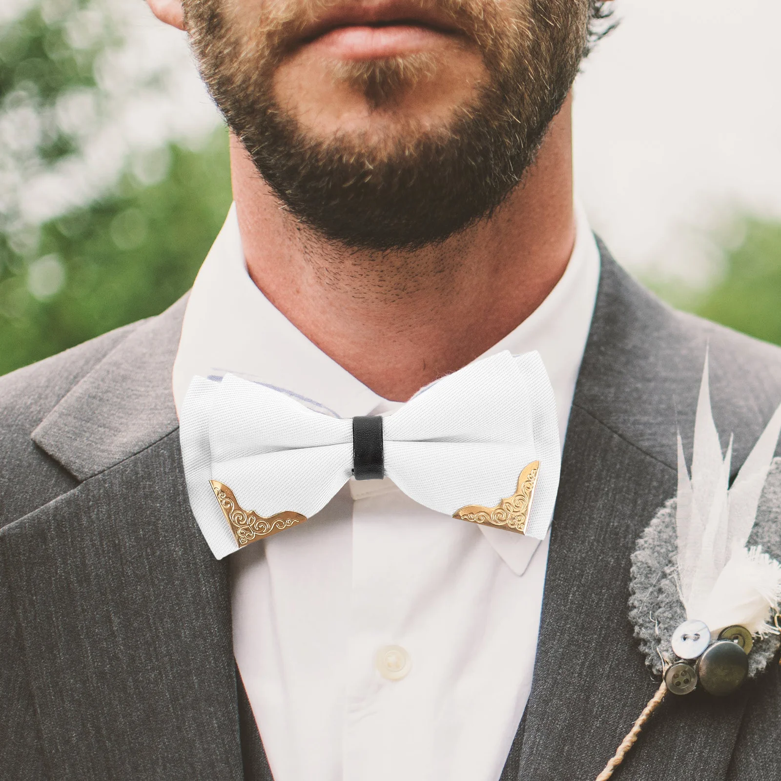 

White Metal Trim Bow Tie Pre Tied Adjustable Bowties for Men Formal Wedding Party Groomsmen Tuxedo Necktie Bow Ties for Boys