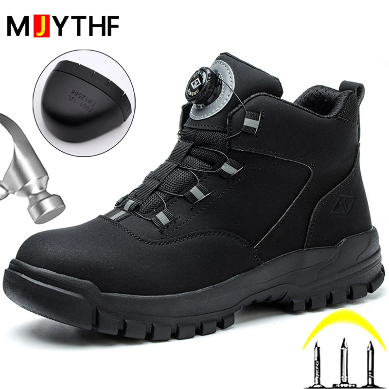 Lightweight Work Boots Safety Steel Toe Shoes Men Rotating Buttons Protective Shoes Work Sneakers Puncture-Proof Winter Boots