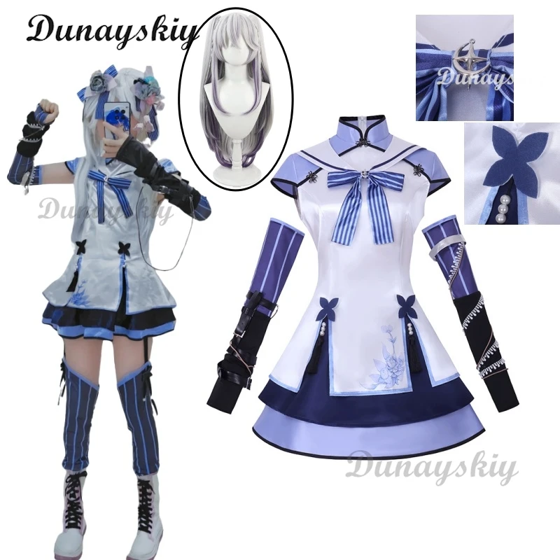 hololive-vtuber-blanche-fleur-azuma-seren-cosplay-costume-perruque-belle-robe-uniforme-halloween-carnaval-fete-carnaval-tenue