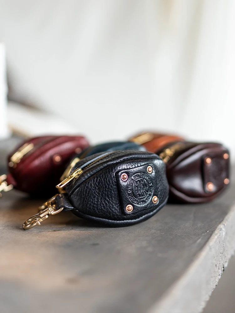 Vintage thickened first layer cowhide men's women's small coin purse daily travel genuine leather true key earphone storage bag