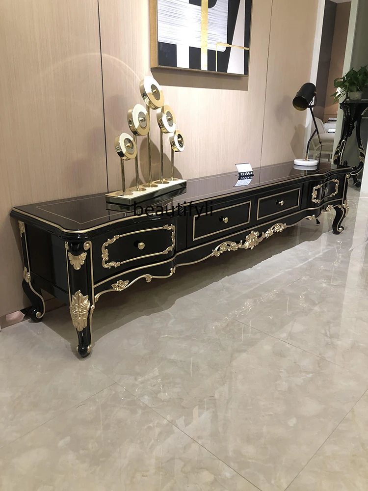 European Entry Lux Solid Wood TV Cabinet Living Room Neoclassical Luxury Carved Curio Cabinet Violet Floor Cabinet