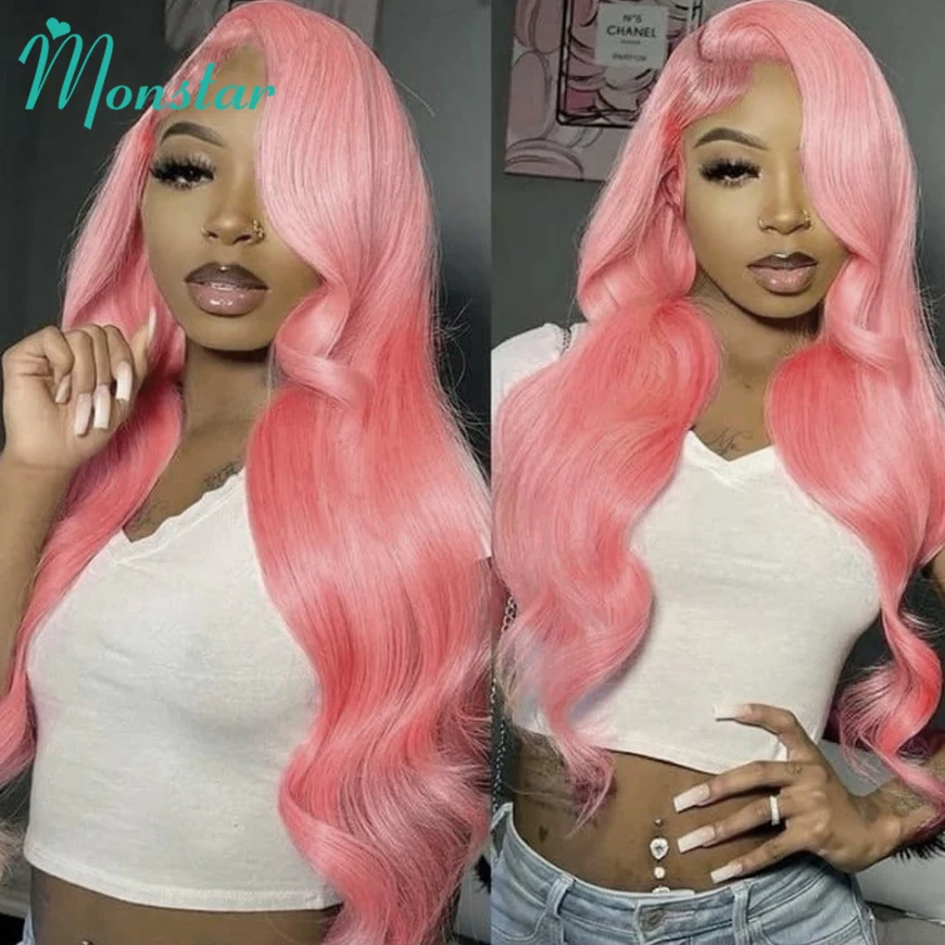 

30 40 Inches Pink Lace Front Wigs Human Hair 13x6 HD Body Wave Human Hair Wigs Pre Plucked Colored Frontal Wig 200% 250% Density