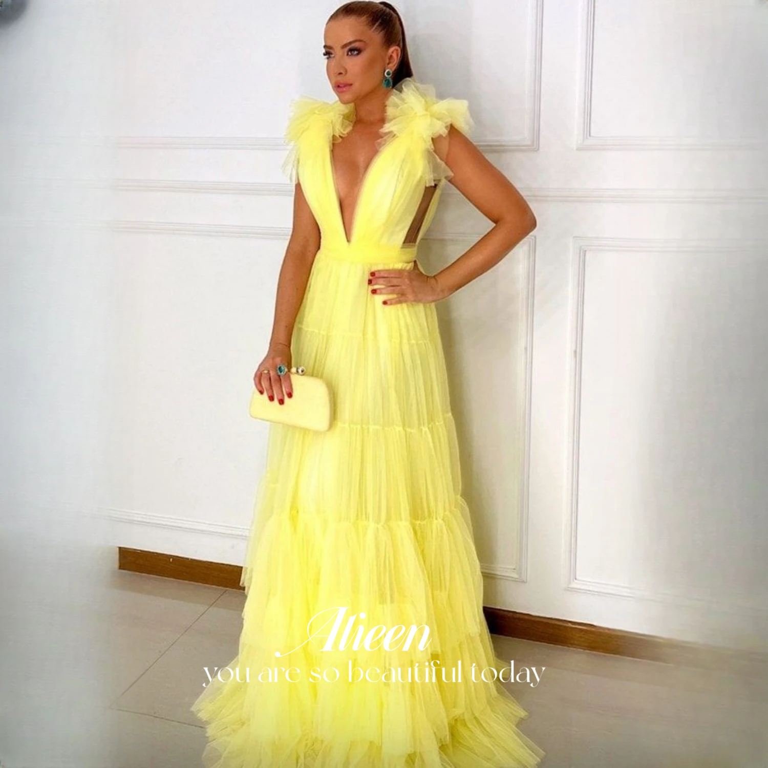 Bridesmaid Gala Dress Party Evening Elegant Luxury Celebrity Grace Gala Dresses 2024 Layered Collar Ball Gown Yellow Customized