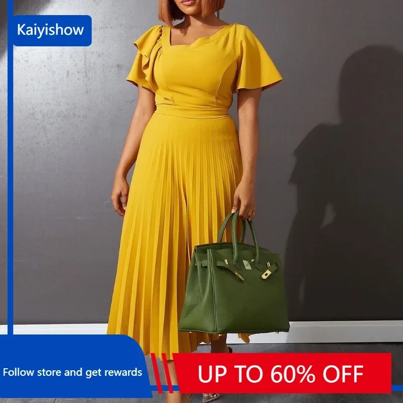 

A Line Pleated Midi Dresses Women 2023 Ruffle Sleeve Ruffles Elegant Robe Summer Chic Party Birthday Formal Occasion Vestido New