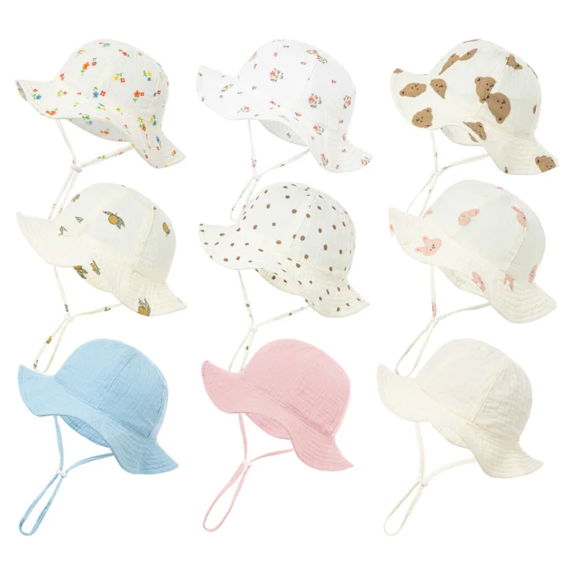 Spring Summer Baby Hat Printed Cotton Bucket Hats for Girls Boys Outdoor Beach Infant Visor Hat Toddler Items Accessories 0-12M