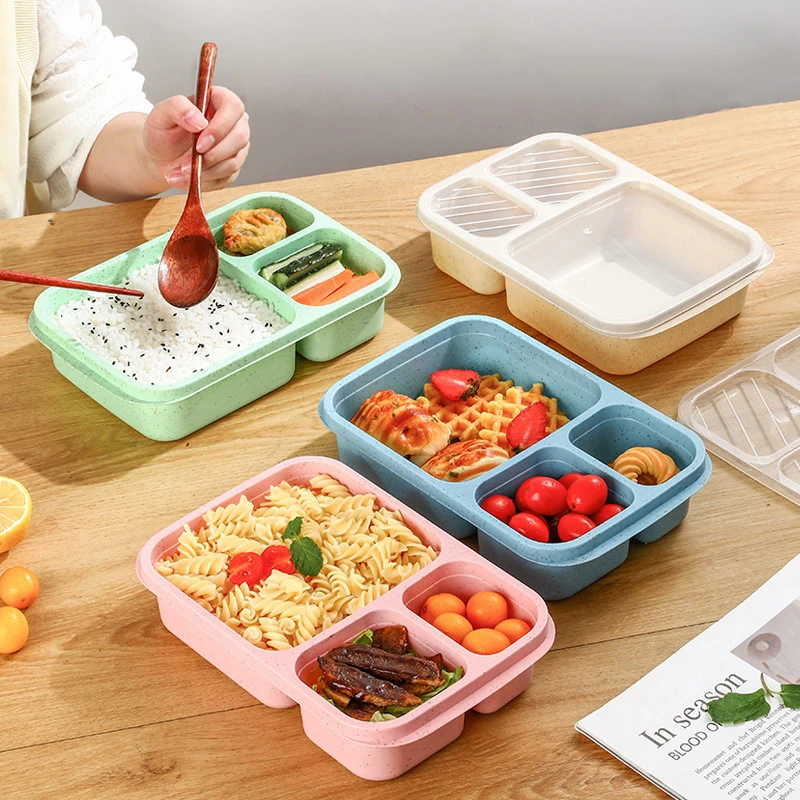 Microonde Lunch Box paglia di grano stoviglie contenitore per alimenti bambini bambini scuola ufficio portatile Bento Box Lunch Bag