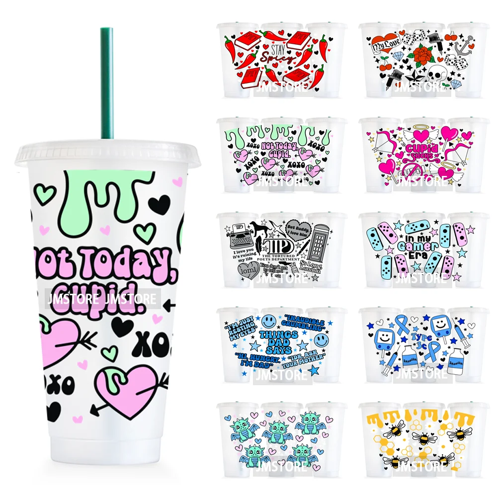 

Not Today Cupid 24OZ Cold Cup UV DTF Cup Wrap Transfer Stickers For DIY Craft Waterproof Durable Labels Custom Funny Valentine