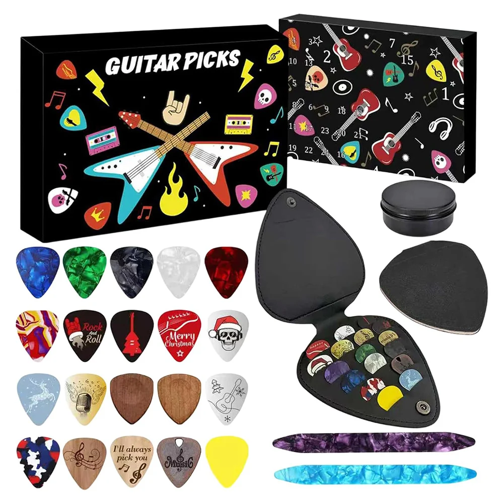 Gitarrenplektren, Advents-Countdown-Kalender, 24 Stück, Gitarrenplektren, Stimmgerät, Musikliebhaber, Weihnachten, Festival, Geschenk, Weihnachten, Karneval