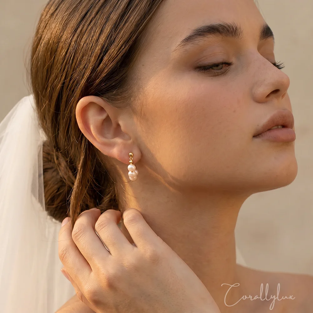 Baroque Freshwater Pearl Copper 14k Gold Plated Stud Earrings for Women Sweet High Quality Jewelry Birthstone Anniversary Gifts view 5